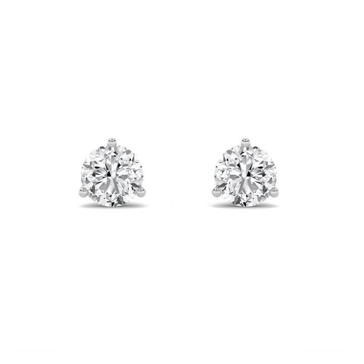1CTW Round Shaped Lab Grown Diamond (F/VS) Three Prong Martini Stud Earrings in 14K Gold