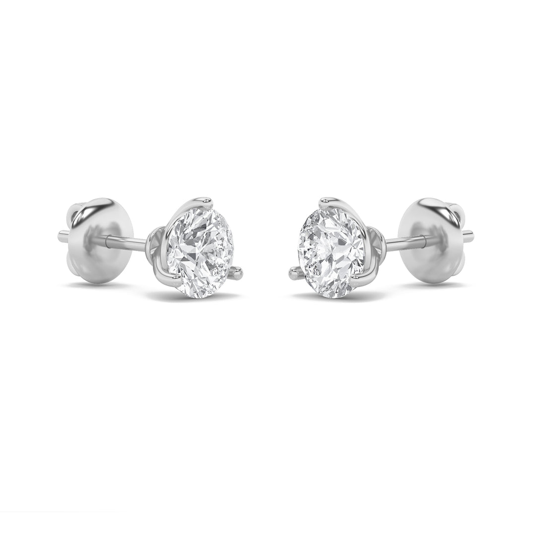 1CTW Round Shaped Lab Grown Diamond (F/VS) Three Prong Martini Stud Earrings in 14K Gold