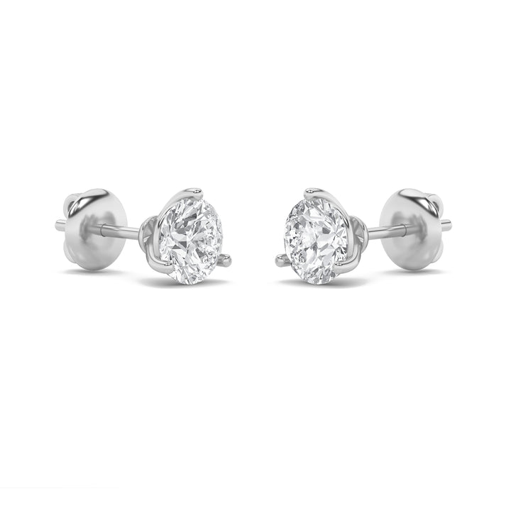 1CTW Round Shaped Lab Grown Diamond (F/VS) Three Prong Martini Stud Earrings in 14K Gold