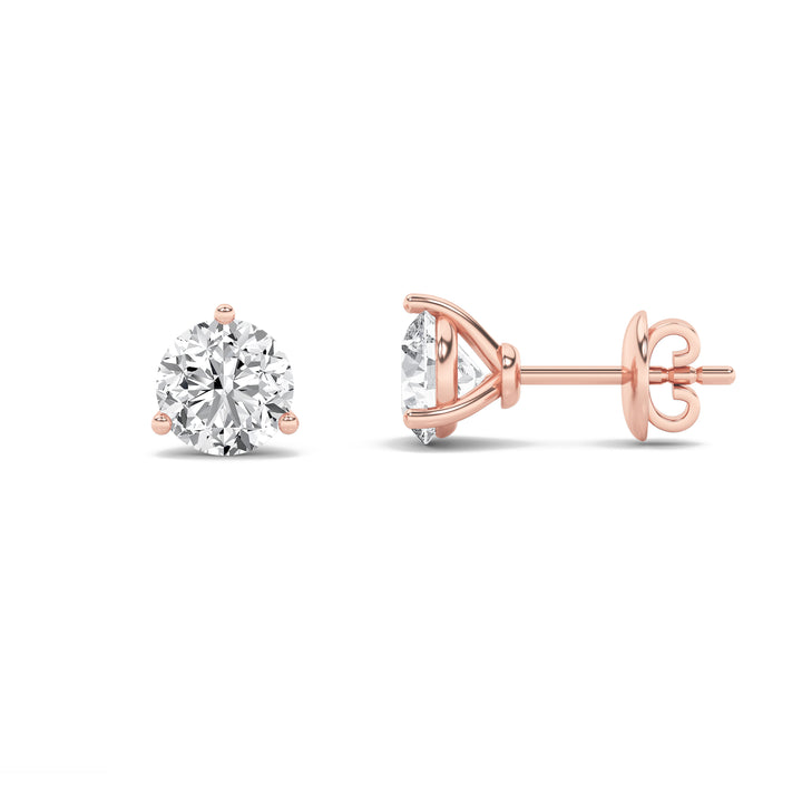1CTW Round Shaped Lab Grown Diamond (F/VS) Three Prong Martini Stud Earrings in 14K Gold