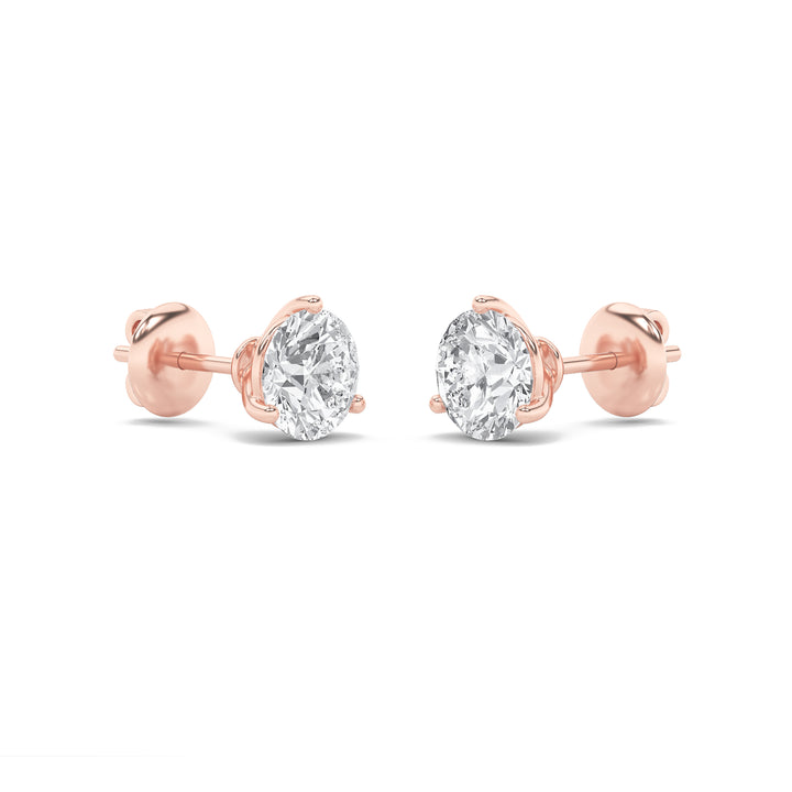 1CTW Round Shaped Lab Grown Diamond (F/VS) Three Prong Martini Stud Earrings in 14K Gold