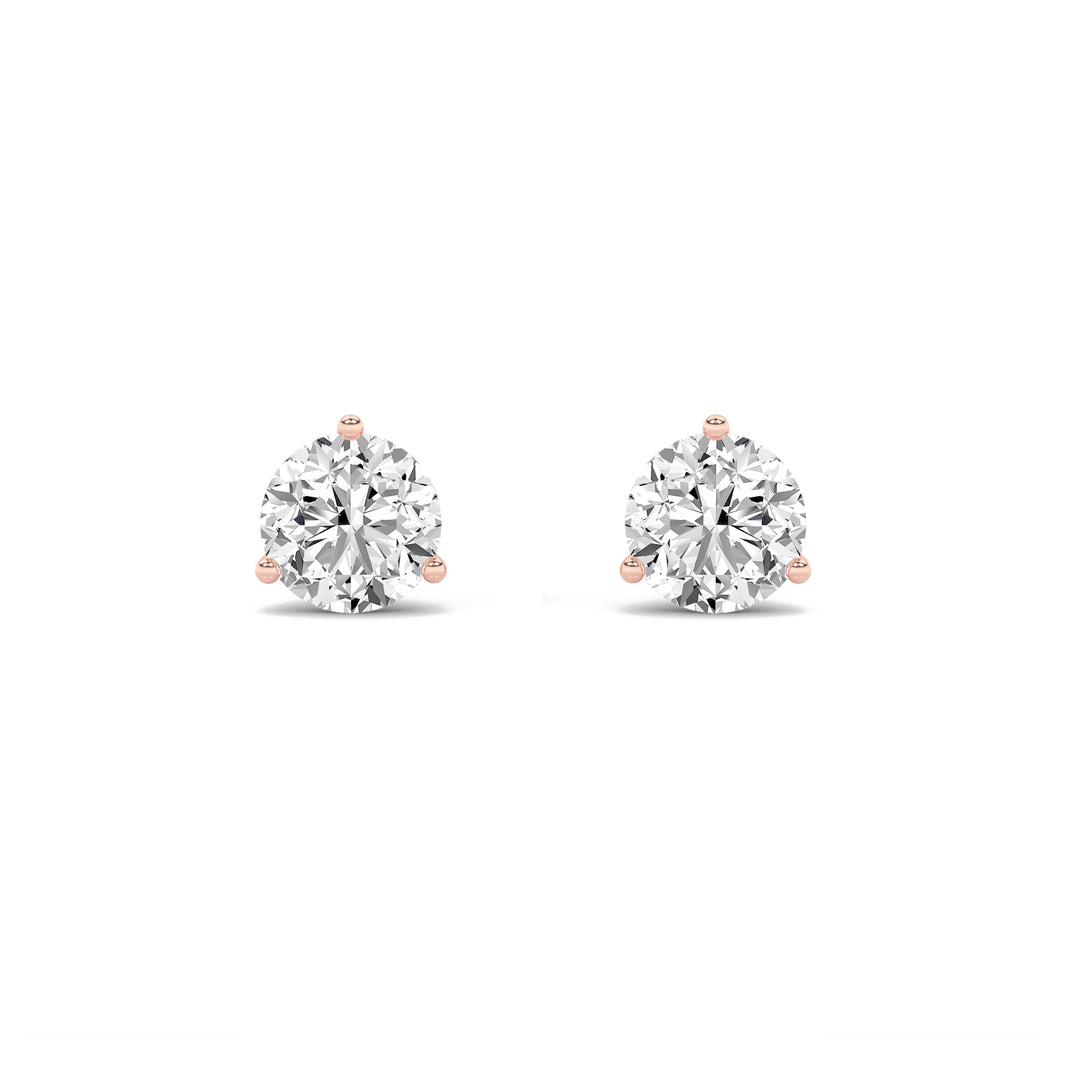 1CTW Round Shaped Lab Grown Diamond (F/VS) Three Prong Martini Stud Earrings in 14K Gold