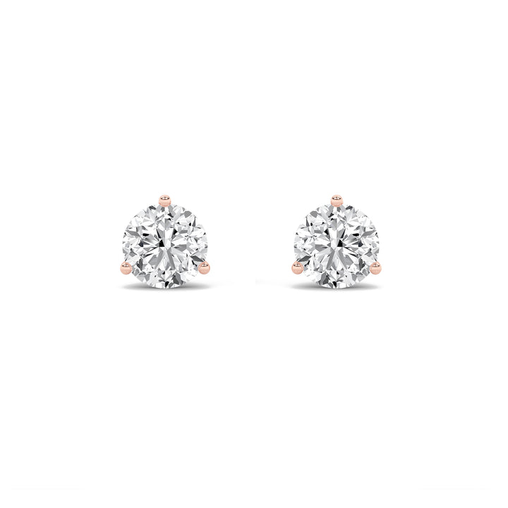 1CTW Round Shaped Lab Grown Diamond (F/VS) Three Prong Martini Stud Earrings in 14K Gold