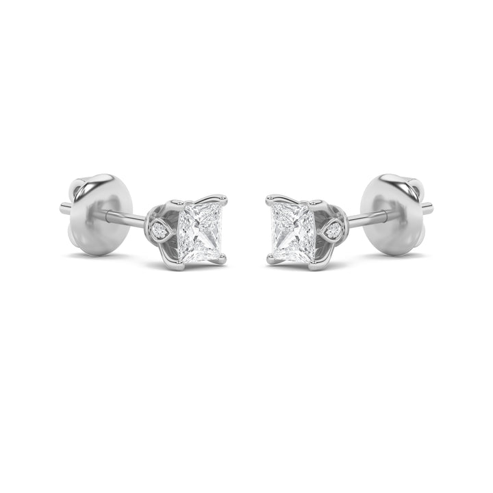 1CTW Princess Shaped Lab Grown Diamond (F/VS) Tulip Head Stud Earrings in 14K Gold