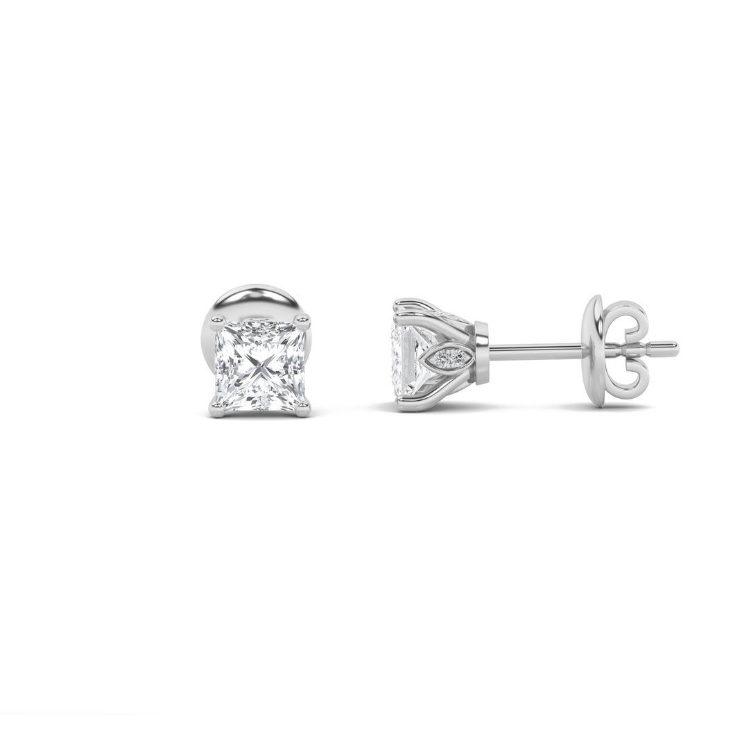 2CTW Princess Shaped Lab Grown Diamond (F/VS) Tulip Head Stud Earrings in 14K Gold