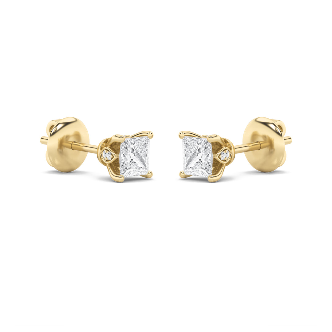 2CTW Princess Shaped Lab Grown Diamond (F/VS) Tulip Head Stud Earrings in 14K Gold