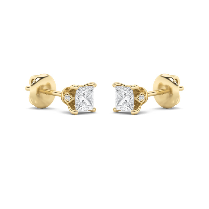 2CTW Princess Shaped Lab Grown Diamond (F/VS) Tulip Head Stud Earrings in 14K Gold