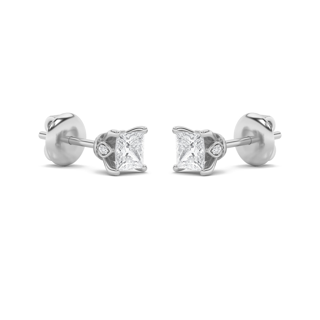 3CTW Princess Shaped Lab Grown Diamond (F/VS) Tulip Head Stud Earrings in 14K Gold