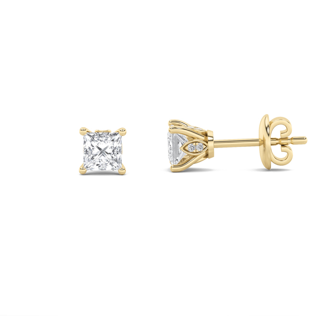 3CTW Princess Shaped Lab Grown Diamond (F/VS) Tulip Head Stud Earrings in 14K Gold