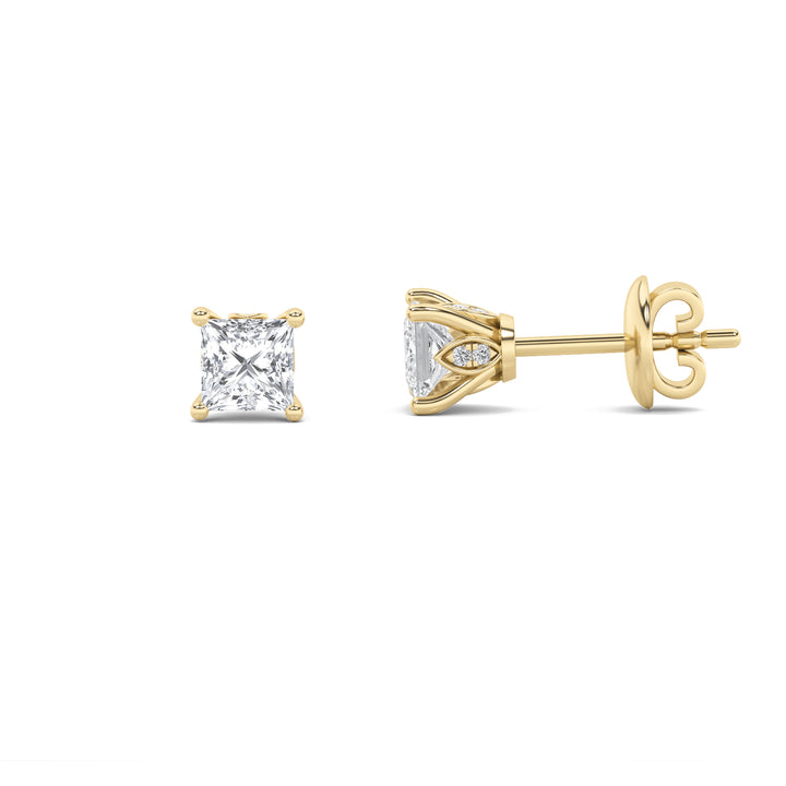 3CTW Princess Shaped Lab Grown Diamond (F/VS) Tulip Head Stud Earrings in 14K Gold