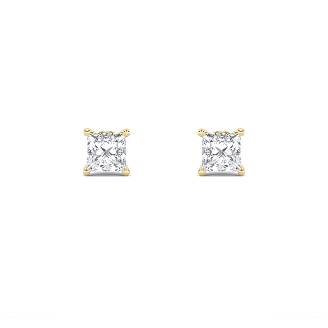 3CTW Princess Shaped Lab Grown Diamond (F/VS) Tulip Head Stud Earrings in 14K Gold