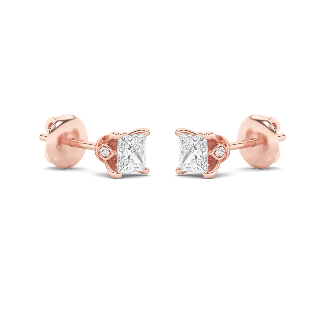 3CTW Princess Shaped Lab Grown Diamond (F/VS) Tulip Head Stud Earrings in 14K Gold