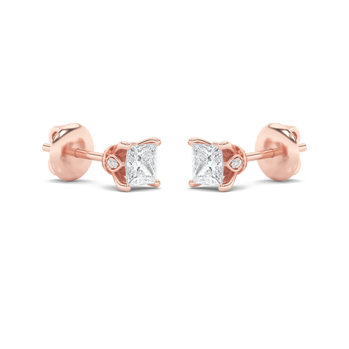 3CTW Princess Shaped Lab Grown Diamond (F/VS) Tulip Head Stud Earrings in 14K Gold