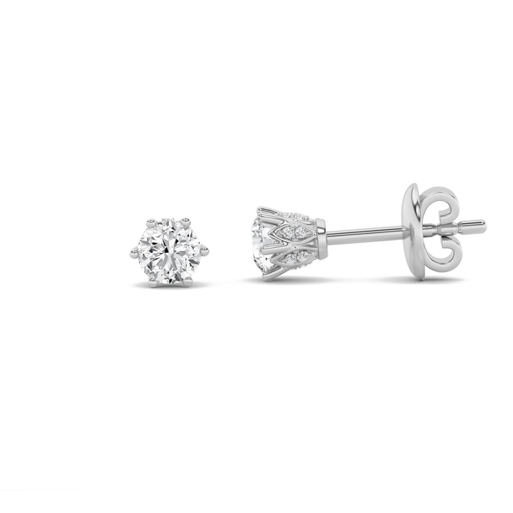 2CTW Round Shaped Lab Grown Diamond (F/VS) Tulip Head Stud Earrings in 14K Gold