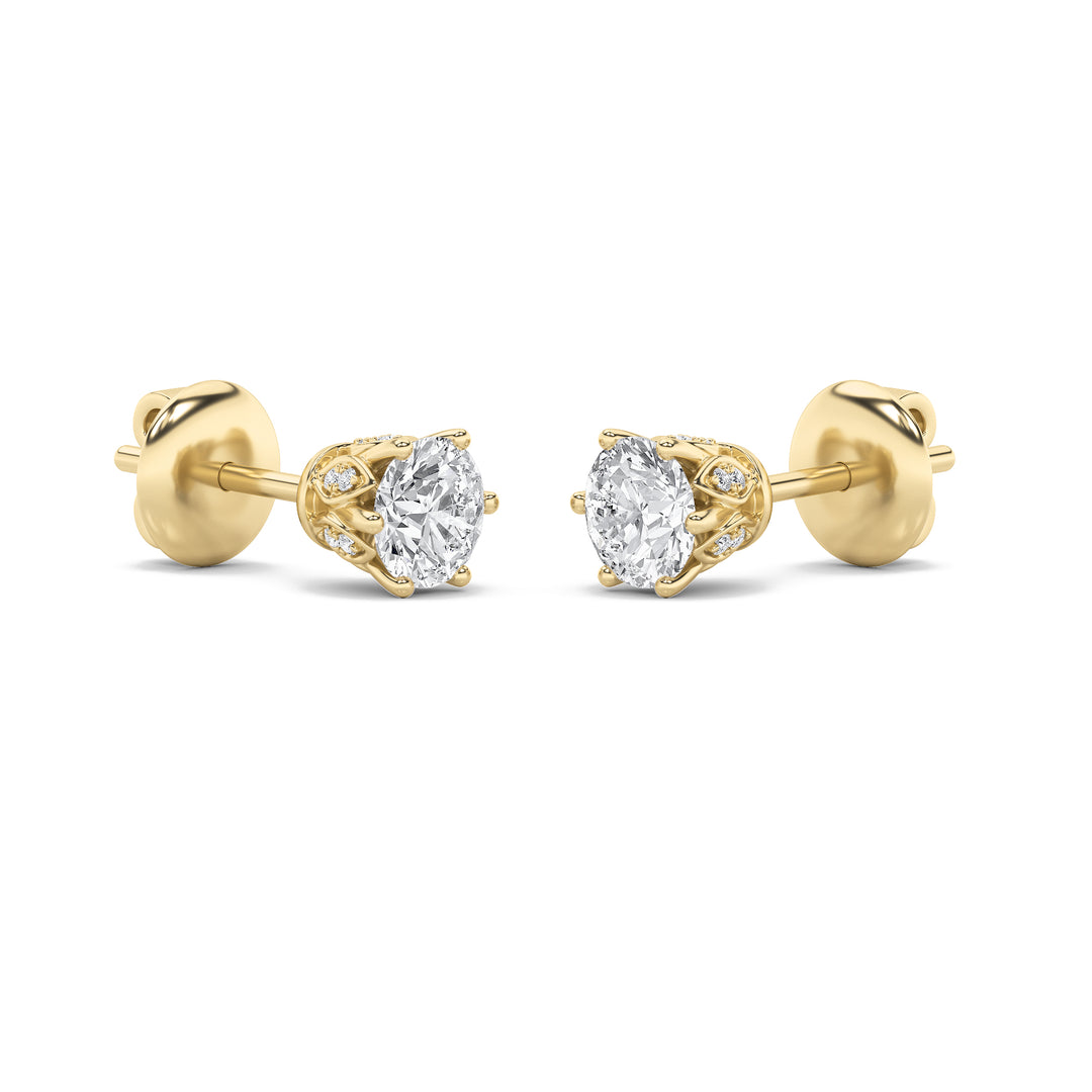 2CTW Round Shaped Lab Grown Diamond (F/VS) Tulip Head Stud Earrings in 14K Gold