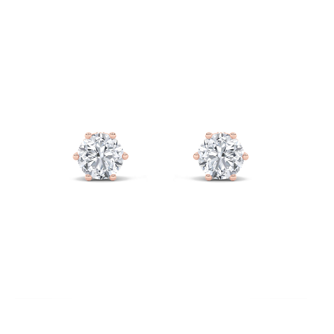 2CTW Round Shaped Lab Grown Diamond (F/VS) Tulip Head Stud Earrings in 14K Gold