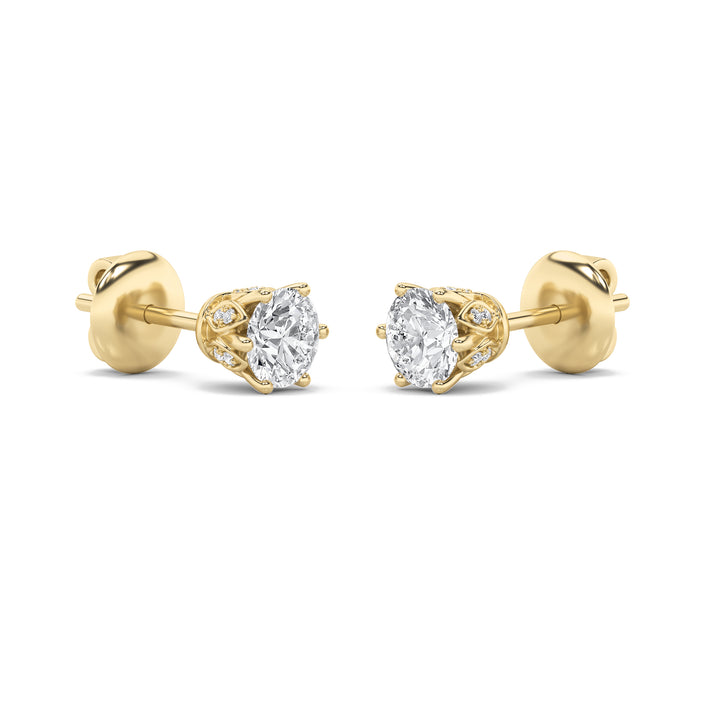 3Cttw Round Shaped Lab Grown Diamond (F/VS) TulipHead Stud Earrings in 14K Gold