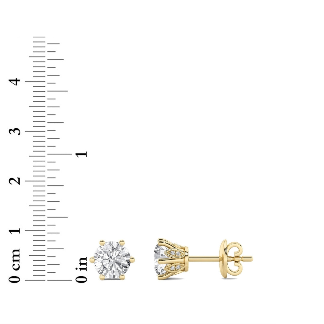 3Cttw Round Shaped Lab Grown Diamond (F/VS) TulipHead Stud Earrings in 14K Gold