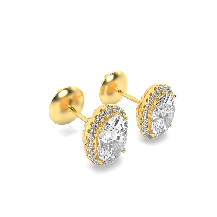 1CTW Oval Shaped Lab Grown Diamond (F/VS) Halo Stud Earrings in 14K Gold