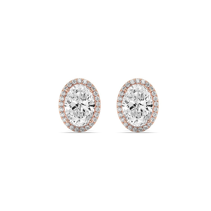 1CTW Oval Shaped Lab Grown Diamond (F/VVS) Halo Stud Earrings in 14K Gold