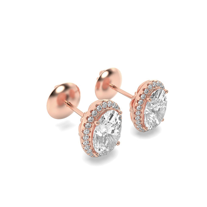 1CTW Oval Shaped Lab Grown Diamond (F/VVS) Halo Stud Earrings in 14K Gold