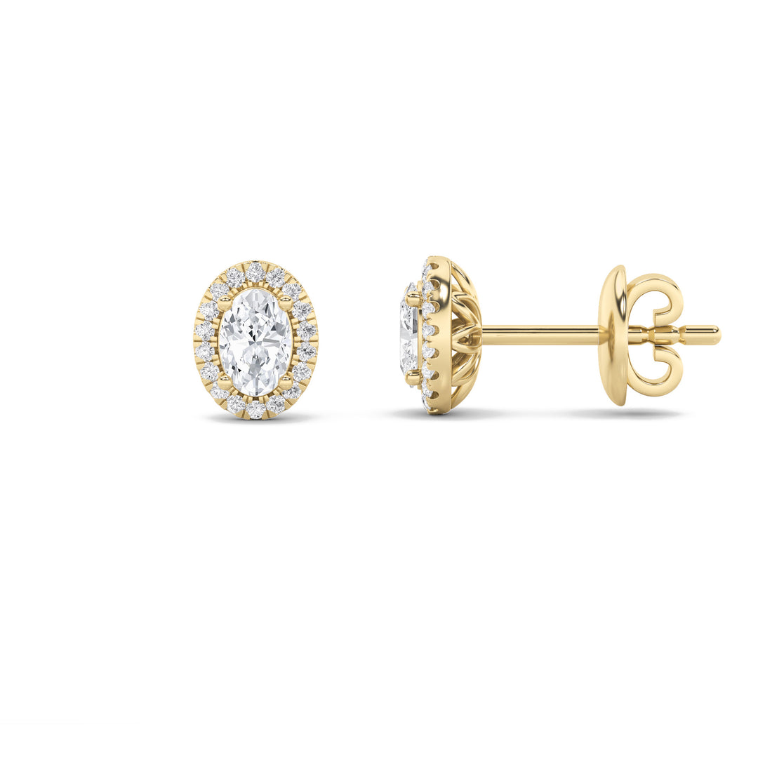2CTW Oval Shaped Lab Grown Diamond (F/VS) Halo Stud Earrings in 14K Gold
