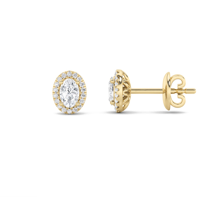 2CTW Oval Shaped Lab Grown Diamond (F/VS) Halo Stud Earrings in 14K Gold