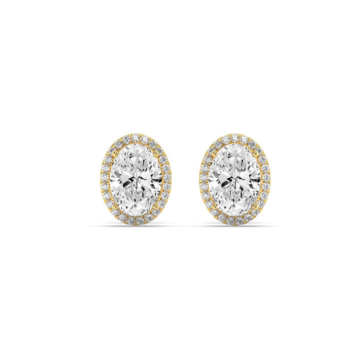 2CTW Oval Shaped Lab Grown Diamond (F/VS) Halo Stud Earrings in 14K Gold