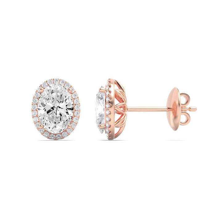 2CTW Oval Shaped Lab Grown Diamond (F/VS) Halo Stud Earrings in 14K Gold