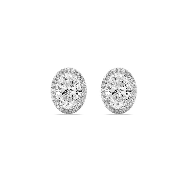 3Cttw Oval Shaped Lab Grown Diamond (F/VS) Halo Stud Earrings in 14K Gold