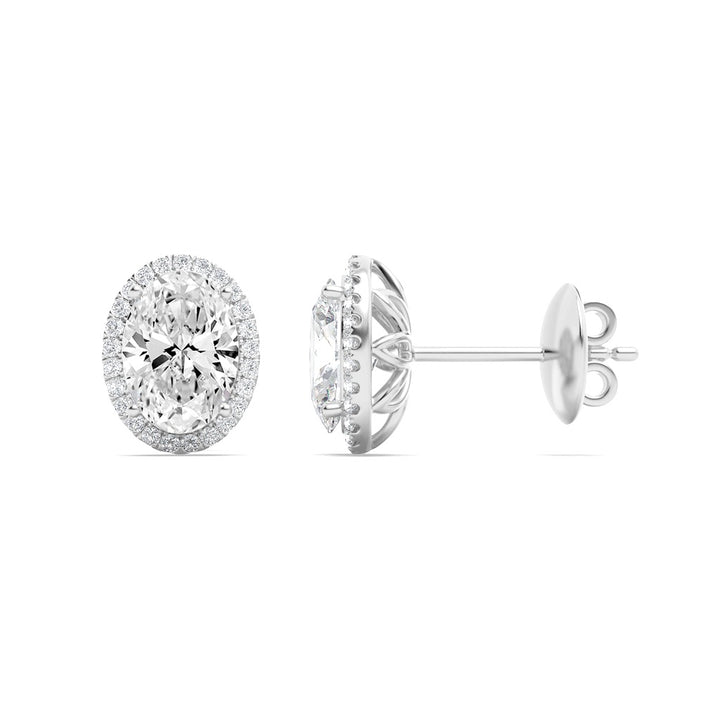 3Cttw Oval Shaped Lab Grown Diamond (G/VS) Halo Stud Earrings in 14K Gold