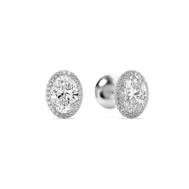 3Cttw Oval Shaped Lab Grown Diamond (G/VS) Halo Stud Earrings in 14K Gold