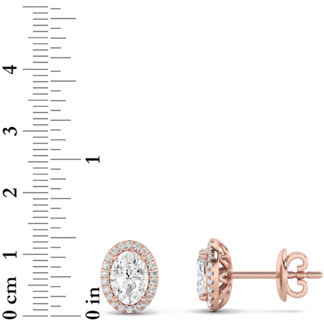 3Cttw Oval Shaped Lab Grown Diamond (F/VS) Halo Stud Earrings in 14K Gold