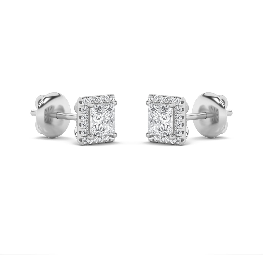 2CTW Princess Shaped Lab Grown Diamond (F/VS) Halo Stud Earrings in 14K Gold