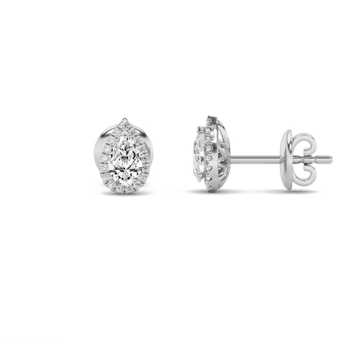 1CTW Pear Shaped Lab Grown Diamond (F/VVS) Halo Stud Earrings in 14K Gold