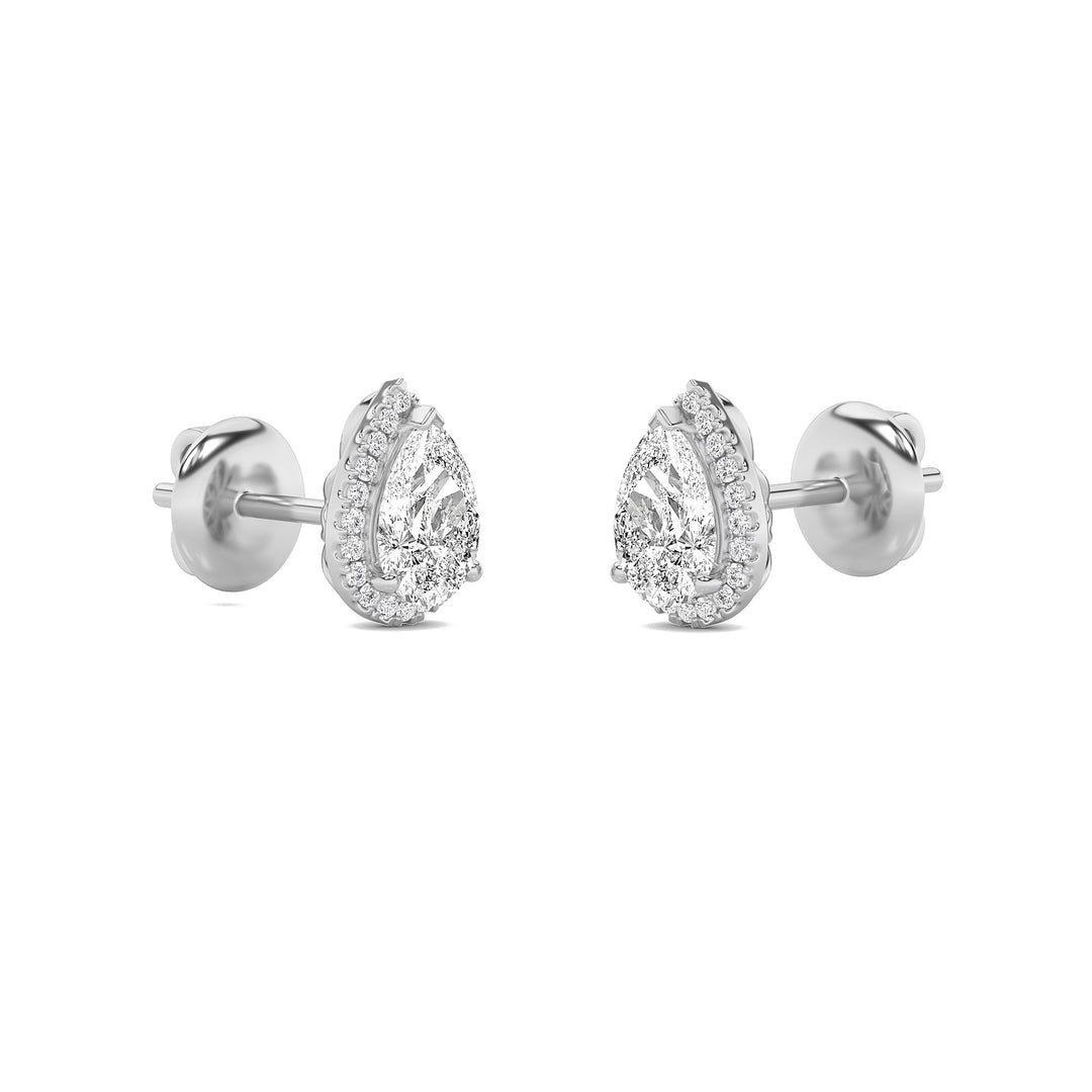 1CTW Pear Shaped Lab Grown Diamond (F/VVS) Halo Stud Earrings in 14K Gold