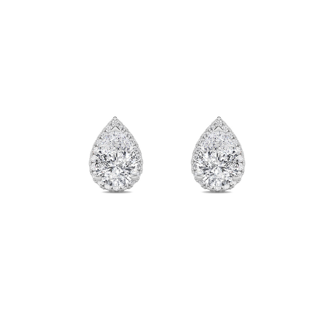 1CTW Pear Shaped Lab Grown Diamond (F/VVS) Halo Stud Earrings in 14K Gold