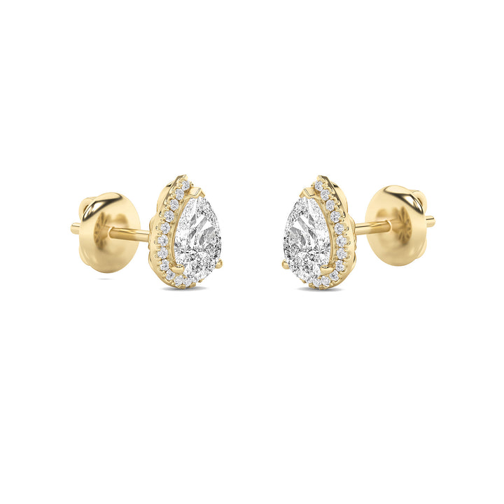 1CTW Pear Shaped Lab Grown Diamond (F/VVS) Halo Stud Earrings in 14K Gold