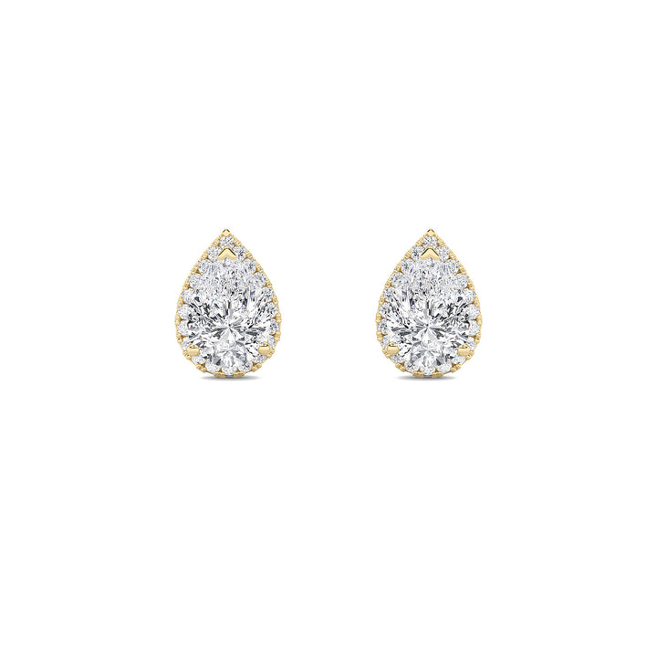 1CTW Pear Shaped Lab Grown Diamond (F/VVS) Halo Stud Earrings in 14K Gold