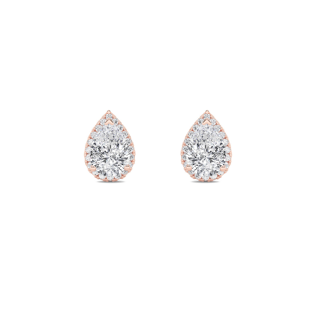 1CTW Pear Shaped Lab Grown Diamond (F/VVS) Halo Stud Earrings in 14K Gold