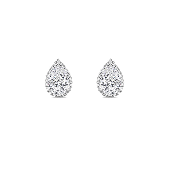 2CTW Pear Shaped Lab Grown Diamond (F/VS) Halo Stud Earrings in 14K Gold