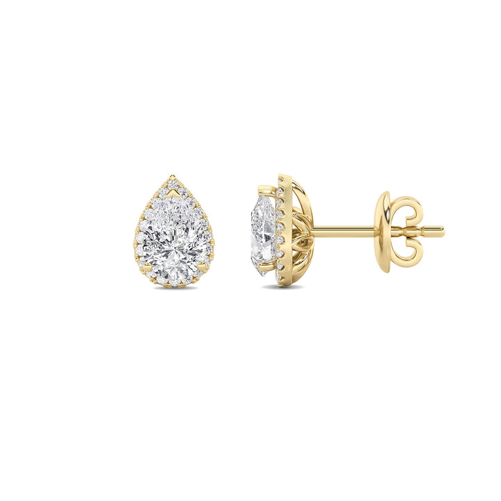2CTW Pear Shaped Lab Grown Diamond (G/VS) Halo Stud Earrings in 14K Gold