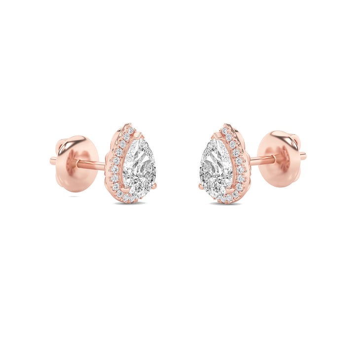 2CTW Pear Shaped Lab Grown Diamond (F/VS) Halo Stud Earrings in 14K Gold