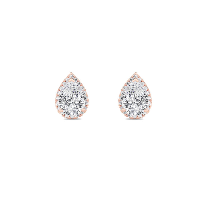 2CTW Pear Shaped Lab Grown Diamond (F/VS) Halo Stud Earrings in 14K Gold