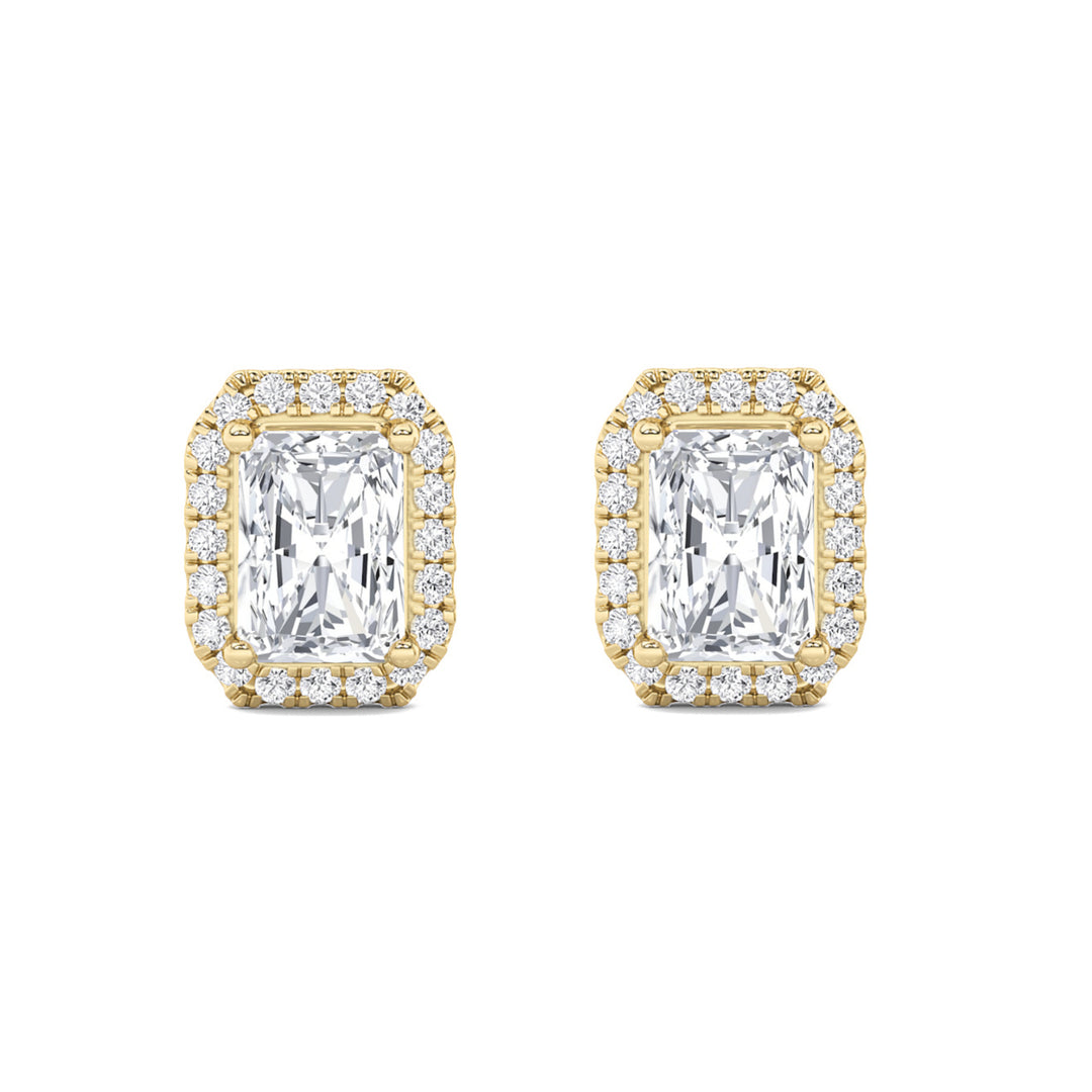 2CTW Radiant Shaped Lab Grown Diamond (F/VS) Earrings in 14K Gold