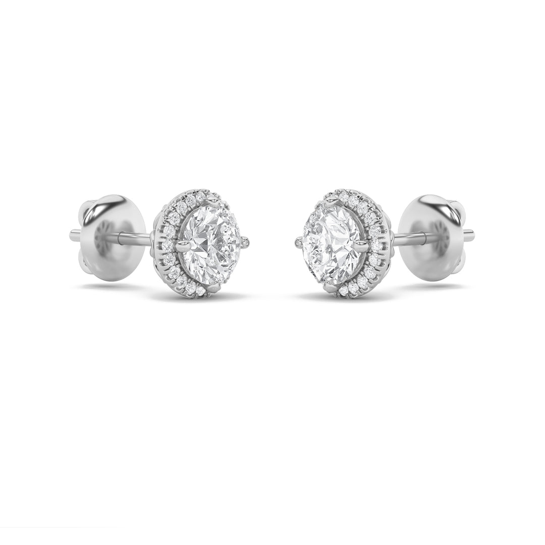 1CTW Round Shaped Lab Grown Diamond (F/VS) Halo Stud Earrings in 14K Gold