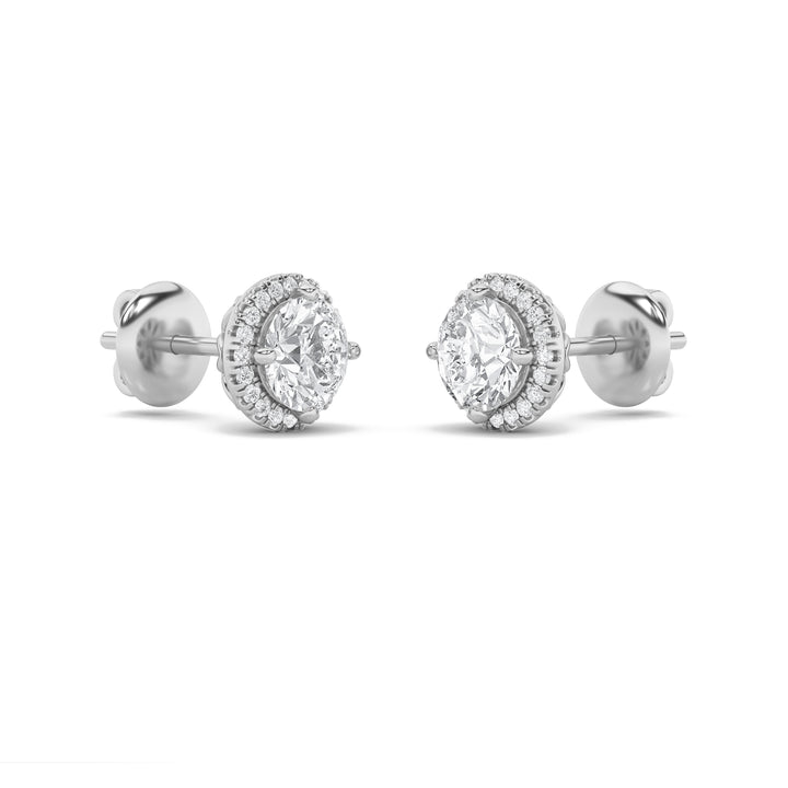 1CTW Round Shaped Lab Grown Diamond (F/VS) Halo Stud Earrings in 14K Gold