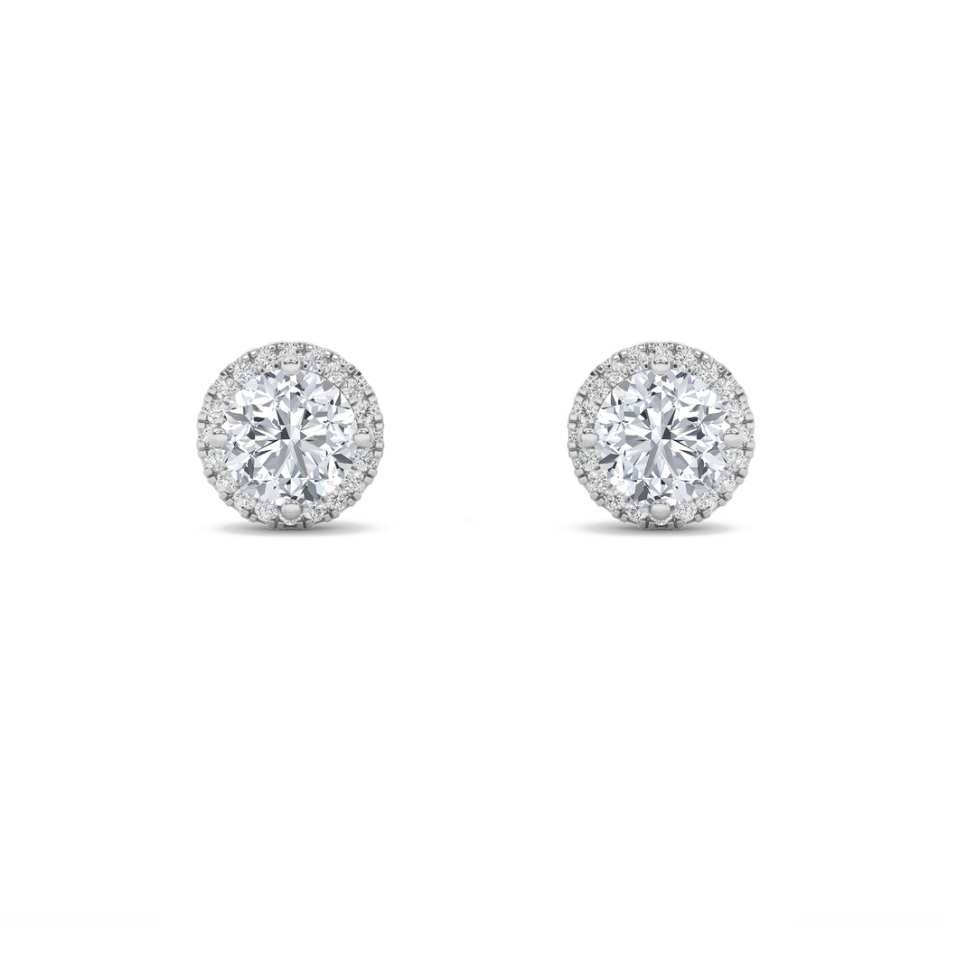 1CTW Round Shaped Lab Grown Diamond (F/VS) Halo Stud Earrings in 14K Gold