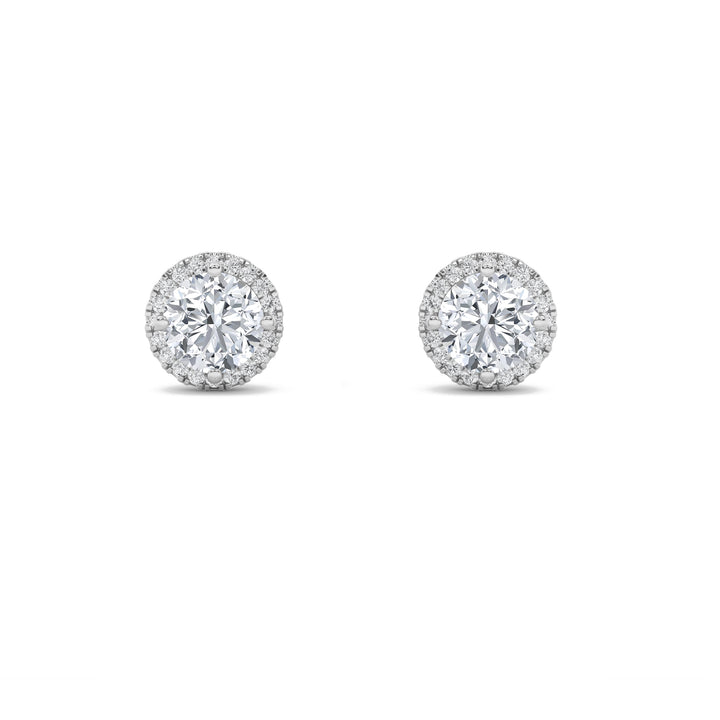 1CTW Round Shaped Lab Grown Diamond (F/VS) Halo Stud Earrings in 14K Gold