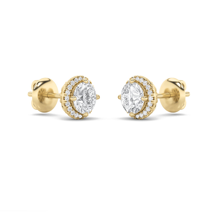 1CTW Round Shaped Lab Grown Diamond (F/VS) Halo Stud Earrings in 14K Gold